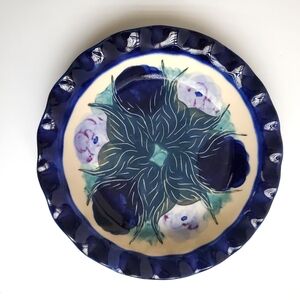 CYNTHIA CUPPLES Decor Pie Dish Plate Deep Rich Colours of Blue & Teal Hues 10.5"